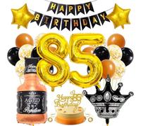 SNOWZAN 85 cumpleaños decoración hombre mujer negro oro fiesta decoración 85 cumpleaños hombres mujeres decoración 85 cumpleaños hombre decoración cumpleaños 85 hombre feliz cumpleaños guirnalda globo