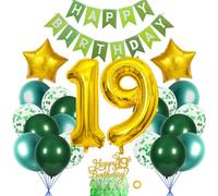 SNOWZAN Deko 19 Geburtstag Mädchen Jungen Grün Gold 19 Geburtstag Deko Mädchen Jungen 19 Geburtstag Dekorationen 19 Geburtstag Mädchen Deko mit Happy Birthday Banner für Geburtstag 19 Jungen Deko