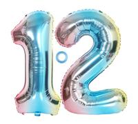 SNOWZAN - Globo con números (tamaño XL, 12 años, 12 cm), diseño de arcoíris