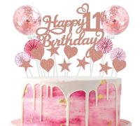 SNOWZAN Happy 11th Birthday - Decoración para tarta de 11 años, color oro rosa, decoración para 11 cumpleaños para niñas, decoración para 11 cumpleaños