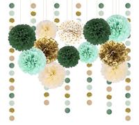 SNOWZAN Pompones de papel de seda, decoración de boda, vintage, decoración de fiestas, abanicos multicolor, verde, blanco, dorado y lunares, guirnalda para fiestas en el jardín
