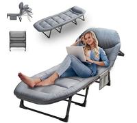 SnozeFlex Tumbona, cuna plegable, cuna ajustable de 6 ángulos con colchón para patio y playa, cama plegable, portátil, resistente, reclinable, con almohada (gris, M - 70 pulgadas)