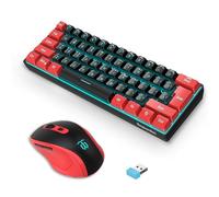 Snpurdiri 2.4G Combo de Teclado y Mouse inalámbrico para Juegos, Incluye Mini Teclado 60% de sensación mercánica, Mouse inalámbrico pequeño ergonómico (Rojo y Negro)
