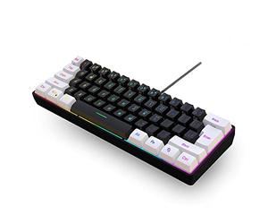 Snpurdiri 60% Percent Gaming Teclado Ergonómico Mini Silent Compact RGB para Windows, PC, Portátil (61 teclas, Blanco y Negro)