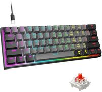 Snpurdiri 60% teclado mecánico para juegos con cable, 61 teclas anti-ghosting, retroiluminación LED azul, dos soportes ultracompactos (eje rojo/negro gris/RGB)