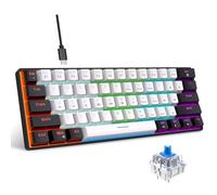 Snpurdiri 60% teclado mecánico para juegos con cable, 61 teclas anti-ghosting, retroiluminación RGB, interruptor azul ultracompacto, dos soportes, blanco y negro
