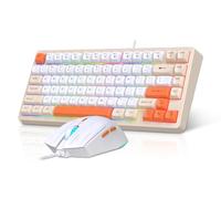 Snpurdiri Combo de teclado y mouse con cable, teclado mecánico compacto de 81 teclas, teclas redondas retro, teclado retroiluminado naranja para juegos para laptop, fácil de llevar en viajes de