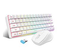 Snpurdiri Combo de teclado y mouse inalámbricos para juegos de 2.4 G, incluye un pequeño 60% de tacto comercial, diseño ergonómico, mini mouse inalámbrico (blanco)