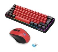 Snpurdiri Combo de teclado y mouse inalámbricos para juegos de 2.4G, teclado inalámbrico 60% y mouse pequeño ergonómico con sensación vertical (negro y rojo)