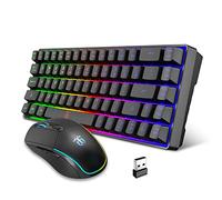 Snpurdiri - Combo de teclado y mouse para juegos 60% inalámbrico, batería recargable con retroiluminación LED de 2000 mAh, teclado de membrana pequeña pero sensación mecánica + ratones RGB populares
