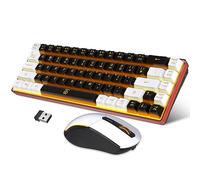 Snpurdiri Combo de teclado y mouse para juegos 60% inalámbrico, batería recargable con retroiluminación naranja de 2000 mAh, mini teclado antifantasma de tacto mecánico + mouse 6D de 3200 DPI para