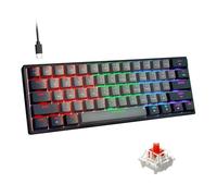 Snpurdiri Teclado 60 % machanic, interruptores rojos, 60% antifantasma, teclado para juegos retroiluminado arcoíris para PC, jugadores, oficina, negocios (interruptores negros-gris, rojos)