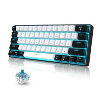 Snpurdiri Teclado mecánico para juegos al 60 % con cable, retroiluminado LED azul hielo, 61 teclas, mini teclado de oficina con cable para Windows, laptop, PC, Mac (interruptores negros-blancos,