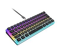 Snpurdiri Teclado para juegos 60% con cable, teclas de pudín con capa translúcida, mini teclado RGB ultra compacto, teclado pequeño impermeable de 61 teclas para oficina/juegos (negro)
