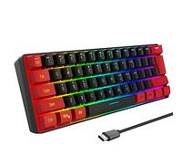 Snpurdiri Teclado para juegos con cable al 60 %, teclado para juegos de membrana pequeña retroiluminado RGB, mini teclado ultra compacto para PC, computadora, jugador, rojo y negro