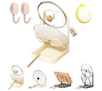 Snrtevu Kitchen Pot Lid Storage Rack, Pot Lid Holder With Tray, Lid Holder While Cooking, Lid And Spoon Rest, Multifunctional Kitchen Organizer Stand for Stove Top (Beige,Double-layer)