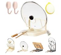 Snrtevu Kitchen Pot Lid Storage Rack, Pot Lid Holder With Tray, Lid Holder While Cooking, Lid And Spoon Rest, Multifunctional Kitchen Organizer Stand for Stove Top (Beige,Single-layer)