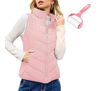 Snrtevu Puffer Vest Women Sleeveless Zip Up Outerwear, Cozy Lightweight Stand Collar Quilted Vest Jacket, Puffy Vests, Casual Sleeveless Stand Collar (Pink,S)