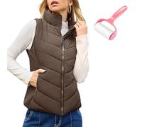 Snrtevu Puffer Vest Women Sleeveless Zip Up Outerwear, Cozy Lightweight Stand Collar Quilted Vest Jacket, Puffy Vests, Casual Sleeveless Stand Collar (Brown,L)