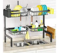 SNSLXH Escurridor de Platos de 2 Niveles, 4 cestas sobre el Fregadero, 67.5 cm-89.9 cm, Estante Grande para Fregadero para Cocina, Extensible y Ajustable, Ahorra Espacio en la Cocina