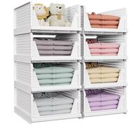 SNSLXH Paquete de 8 cajas de almacenamiento apilables para armario, organizador multifuncional y plegable para baño, cocina, lavandería, armario, almacenamiento de armario, organizador de cajones de