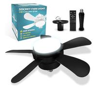 snsok Ventilador de techo con luz y mando a distancia, lámpara de ventilador de techo con casquillo E27, 3 colores, 6 velocidades, Ø40 cm, 5 aspas reversibles para verano/invierno (negro-40 cm)