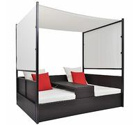 Snsowed Cama de jardín con toldo ratán sintético marrón 190x130 cm, Cama Exterior Jardin, Tumbona Jardin Exterior, Cama Balinesa, Sofa Exterior - SPU:42900