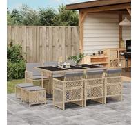 Snsowed Set Comedor de jardín 11 pzas con Cojines ratán sintético Beige, Conjunto Mesa Y Sillas Jardin, Mesa Y Sillas Terraza, Muebles Jardin Exterior, Conjuntos De Muebles De Jardín - 3210792