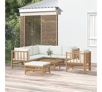 Snsowed Set de Muebles de jardín 8 Piezas bambú y Cojines Blanco Crema, Conjunto Jardin Exterior, Muebles Jardin Exterior, Conjunto Terraza, Terraza Exterior Chill out, Garden Furniture 3155190