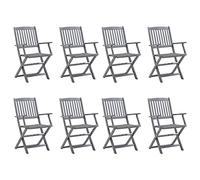 Snsowed Sillas de jardín Plegables 8 uds, Sillas Terraza Exterior, Silla Playa,Sillas Exterior Jardin, Sillas Balcon, Muebele Conjuntos, y Cojines Madera Maciza Acacia