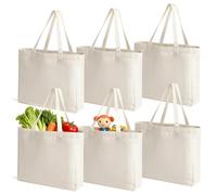 SNSYGN 6 bolsas de tela para pintar, 45 x 35 x 15 cm, bolsas de algodón sin imprimir, reutilizables, bolsas de tela grandes, para manualidades, trabajo, escuela, viajes (beige)