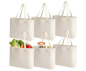 SNSYGN 6 bolsas de tela para pintar, 45 x 35 x 15 cm, bolsas de algodón sin imprimir, reutilizables, bolsas de tela grandes, para manualidades, trabajo, escuela, viajes (beige)
