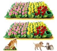 Snuffle Mat for Dogs, Non-Slip Tulip Foraging Pet Puzzle Toy for Boredom & Stress Relief, Mentally Stimulating Slow Feeder Washable Fleece Pad for Puppies Cats and Bunnies (23.6x15.7in) (2PCS)