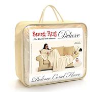 Snug Rug Deluxe Batamanta Bata Manta de TV para Sala Estar Sofá Mujer Hombre Invierno Suave y Acogedor Manta con Mangas con Bolsillo Frontal Coral Forro Polar Adulto Crema