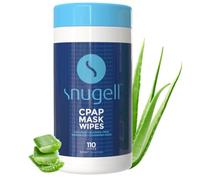 Snugell Toallitas para mascarilla CPAP sin perfume, 110 unidades, 100% algodón suave, sin pelusa ni alcohol, fórmula segura para la piel con aloe vera, recipiente fácil de abrir, perfecto para limpiar