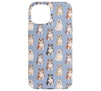 Snuggle Pup - Patrón de bulldog entrañable en azul cielo Carcasa para iPhone 15