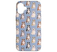 Snuggle Pup - Patrón de bulldog entrañable en azul cielo Carcasa para iPhone 16 Plus