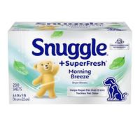 Snuggle SuperFresh - Hojas suavizantes para secadora, 200 unidades, brisa matutina, aroma fresco y limpio de larga duración, combate el olor de las mascotas, ayuda a repeler el pelo de las mascotas