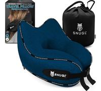 SNUGL Almohada de Viaje Ergonómica - Cojín Cuello Viaje de Espuma Viscoelástica | Almohada Cervical con Bolsa de Transporte para Coche y Avión | (Azul Marino - Adulto Pequeño)