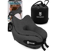 SNUGL Almohada de Viaje Ergonómica - Cojín Cuello Viaje de Espuma Viscoelástica | Almohada Cervical con Bolsa de Transporte para Coche y Avión | (Gris Oscuro - Adulto Regular)