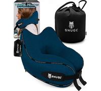 SNUGL Almohada de Viaje Ergonómica - Cojín Cuello Viaje de Espuma Viscoelástica | Almohada Cervical con Bolsa de Transporte para Coche y Avión | (Azul Marino - Adulto Regular)