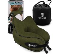SNUGL Almohada de Viaje Ergonómica - Cojín Cuello Viaje de Espuma Viscoelástica | Almohada Cervical con Bolsa de Transporte para Coche y Avión | (Verde Oliva - Adulto Pequeño)
