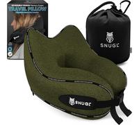 SNUGL Almohada de Viaje Ergonómica - Cojín Cuello Viaje de Espuma Viscoelástica | Almohada Cervical con Bolsa de Transporte para Coche y Avión | (Verde Oliva - Adulto Pequeño)