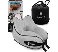 SNUGL Almohada de Viaje Ergonómica - Cojín Cuello Viaje de Espuma Viscoelástica | Almohada Cervical con Bolsa de Transporte para Coche y Avión | (Gris - Adulto Regular)