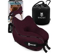 SNUGL Almohada de Viaje Ergonómica - Cojín Cuello Viaje de Espuma Viscoelástica | Almohada Cervical con Bolsa de Transporte para Coche y Avión | (Rojo Oscuro - Adulto Pequeño)