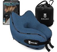 SNUGL Almohada de Viaje Ergonómica - Cojín Cuello Viaje de Espuma Viscoelástica | Almohada Cervical con Bolsa de Transporte para Coche y Avión | (Azul - Adulto Regular)