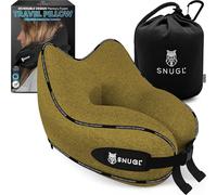 SNUGL Almohada de Viaje Cojín Cervical de Espuma Viscoelástica - Almohada para Vuelo | Almohada de Viaje para Avión con Bolsa de Transporte y Clip | (Amarillo Oscuro)