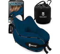 SNUGL Almohada de Viaje Ergonómica - Cojín Cuello Viaje de Espuma Viscoelástica | Almohada Cervical con Bolsa de Transporte para Coche y Avión | (Azul Marino - Adulto Pequeño)