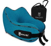 SNUGL Almohada de Viaje para Niños - Cojín Cuello Infantil de Espuma Viscoelástica | Almohada Ergonómica con Bolsa de Viaje para Coche y Avión | Azul Turquesa