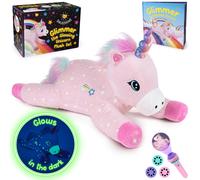Snugshine Glow in the Dark Unicorn Plush Set with Unicorn Book & Finuguriendo Proyector de 18 pulgadas Animales rellenos de unicornio y libro Light U